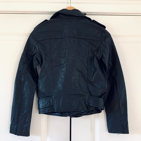 All Saints Balfern Leather Jacket Black Moto Biker Asymmetric Zip NEW Size 0 - Picture 3 of 8